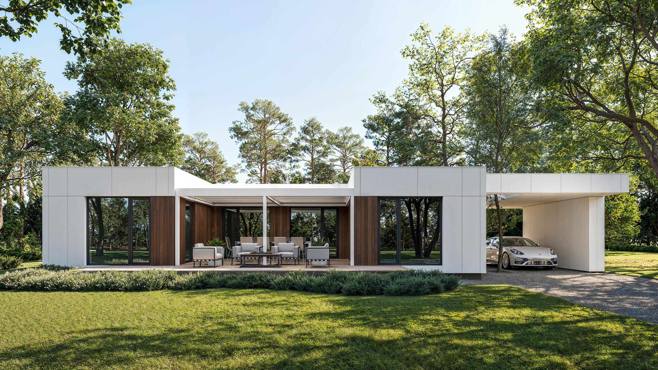 white-modern-villa-in-park Сучасна біла вілла - архітектурна візуалізація високої якості