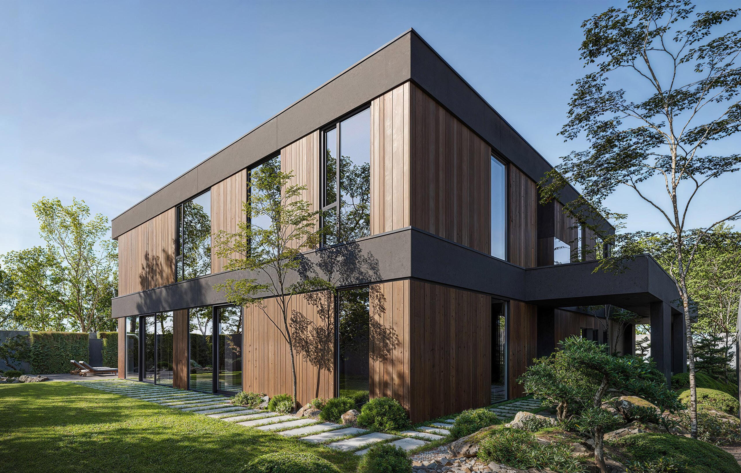 Фотореалістичний сучасний чорний будинок з дерева - високоякісний рендеринг