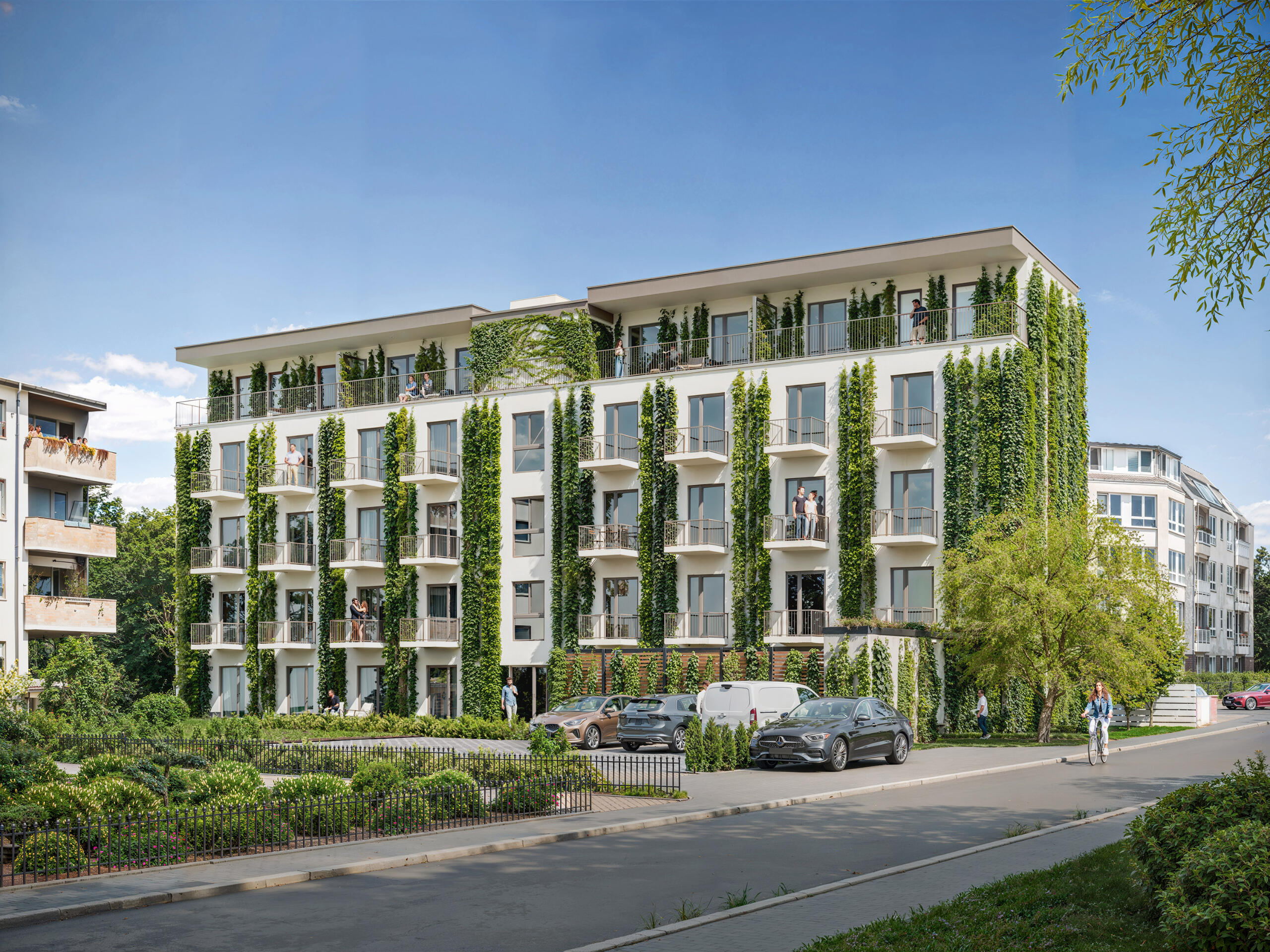 eco-green-apartment-building-visualization Architectural visualization of an eco-friendly green apartment building